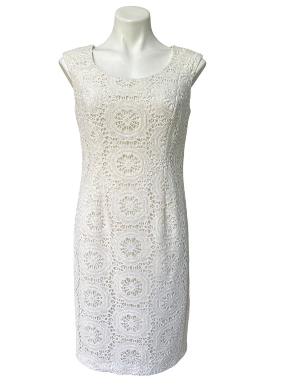 Adrianna Papell Women's White Ivory Lace Eyelet Sheath Dress, Sleeveless Size 10